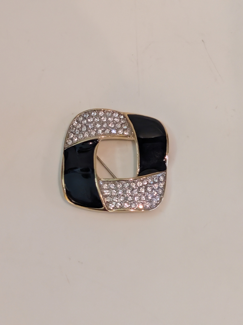 Butler Gold Tone, Black Enamel and Rhinestone Brooch Pin